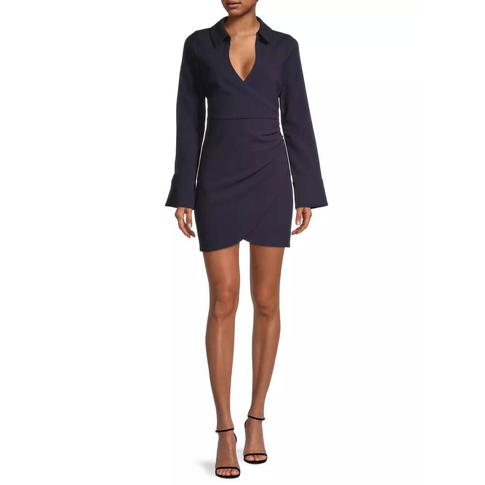 LIKELY Garnett Navy Blue Faux Wrap Mini Dress 8